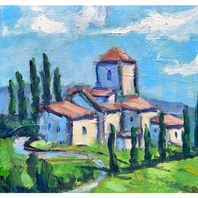 Title: Tuscan Hills 15.5 x 15.5 x .75 edge deep oil on handmade wooden cradle board that I made. Signed Haas Unframed....