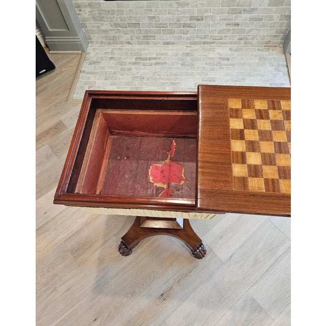 Mid 19th Century Antique English William IV Period Mahogany Inlaid Chessboard Top Sewing Stand For Sale - Image 5 of 13