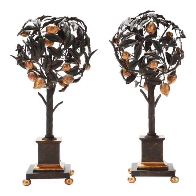 Pair of Italian Gilt and Mixed Metal Lemon Topiaries Quantity For Sale