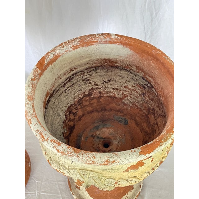 Pair French Antique Tall Garden Terracotta Planters, 1920 For Sale - Image 13 of 16
