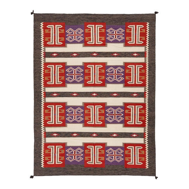 Contemporary Navajo Style Wool Rug – Modern Geometric American Textile Accent For Sale