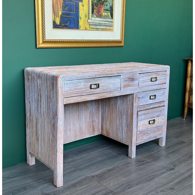 Wood Late 20th Pencil Reed Writing Desk of Four Drawers For Sale - Image 7 of 9