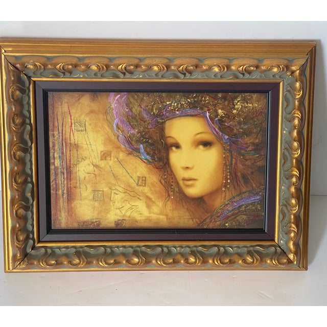 Gorgeous portrait of Akropolis Damalia colored Chromolithograph in profiled gold frame.