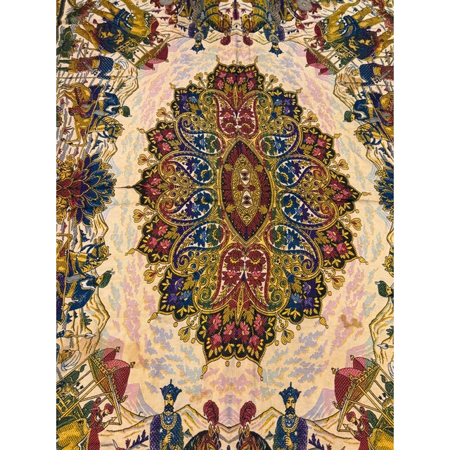 Persian-Style Pictorial Woven Tapestry With Royal Court Scene & Gold Fringe For Sale - Image 13 of 15