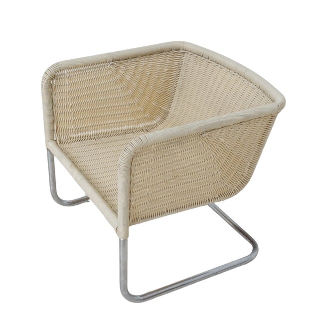 Contemporary Mid 20th Century Pair of Woven Rattan Armchairs For Sale - Image 3 of 6