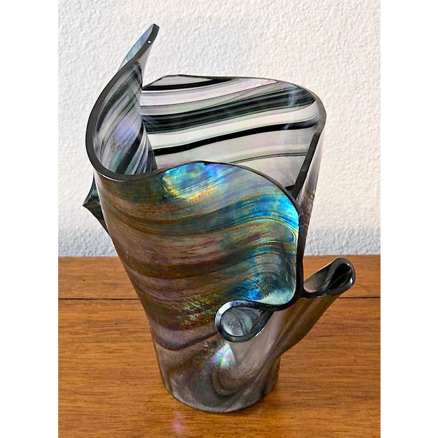 1990s Iridescent “Handkerchief” Art Glass Vase, Oil Slick Finish For Sale - Image 9 of 14