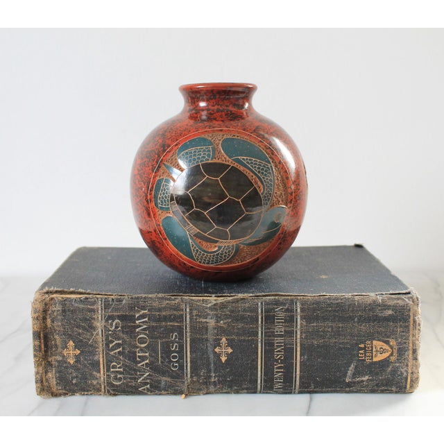 Folk Art Nicaraguan Artisan Pottery Vase W/ Turtle Motif For Sale - Image 4 of 11