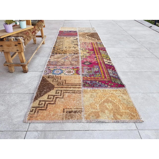 Tan Anatolian Wool Oushak Vintage Runner For Sale - Image 8 of 10