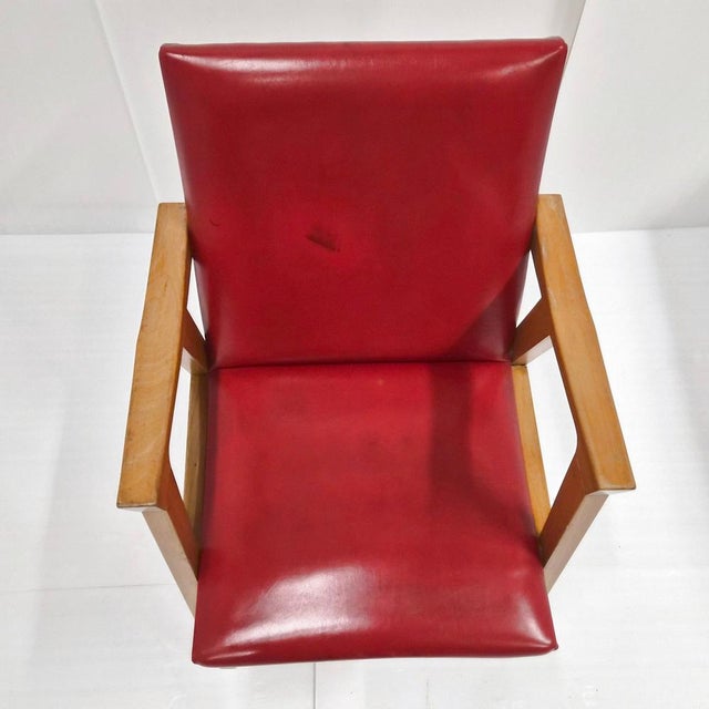 Maroon Vintage Armchair with Compass Legs in Beech and Vinyl, 1950s For Sale - Image 8 of 15