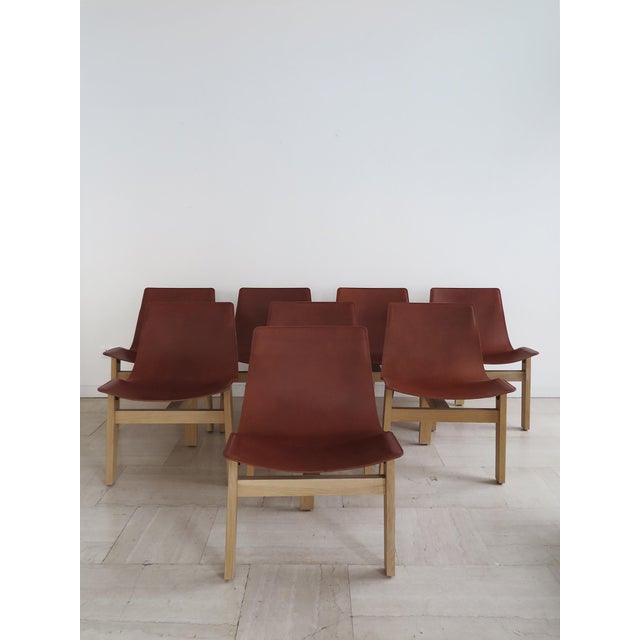 Postmodern Italian Model 3T Chairs in Wood and Leather by Angelo Mangiarotti for Agapecasa, 2000s, Set of 8 For Sale - Image 3 of 18