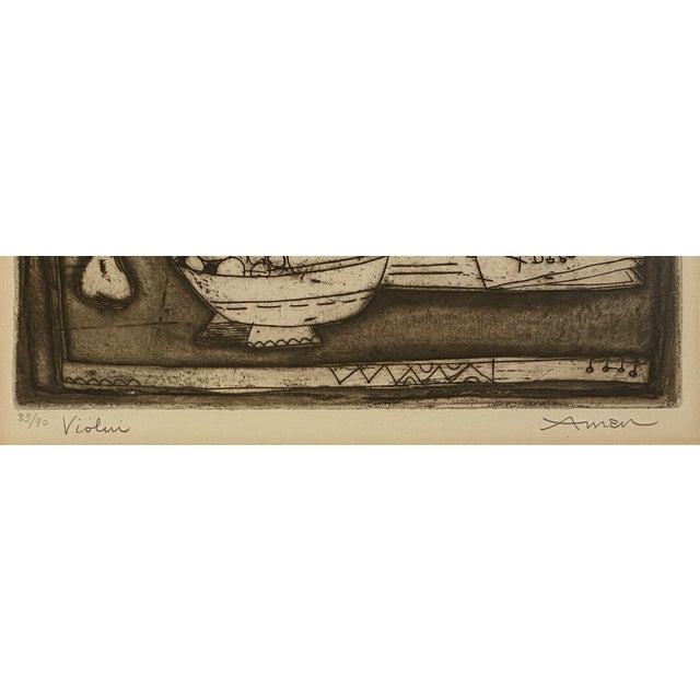 Mid 20th Century Color Lithograph by Irving Amen, Titled "Violin" For Sale - Image 5 of 6