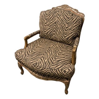 Statement Piece! Large Vintage French Bergere Armchair in Zebra / Animal Print – Palm Beach Regency, Ralph Lauren or Grandmillennial - See Pics! For Sale