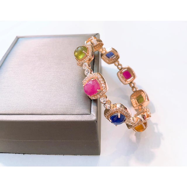Traditional Bochic “Capri” Vintage Ruby, Multi Sapphire & Diamond Set 18K Gold & Silver For Sale - Image 3 of 16