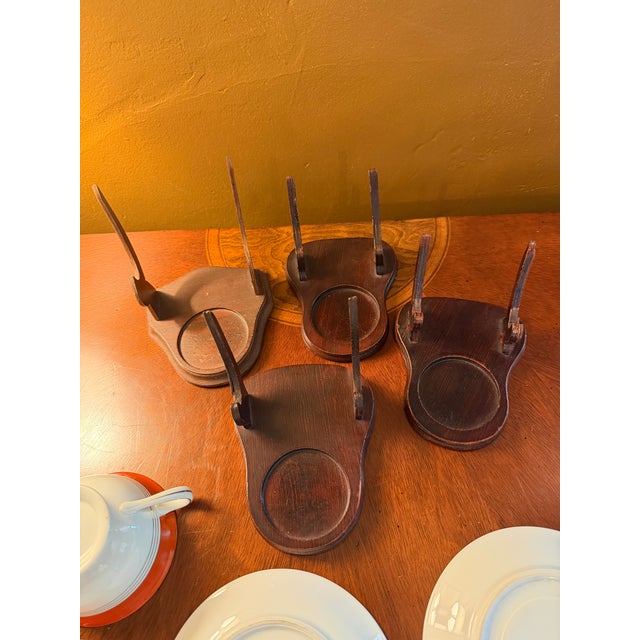 Vintage Noritake M N749 China Tea Cups, Saucers and Wooden Stands Set of 4 ca.1950 For Sale - Image 15 of 18