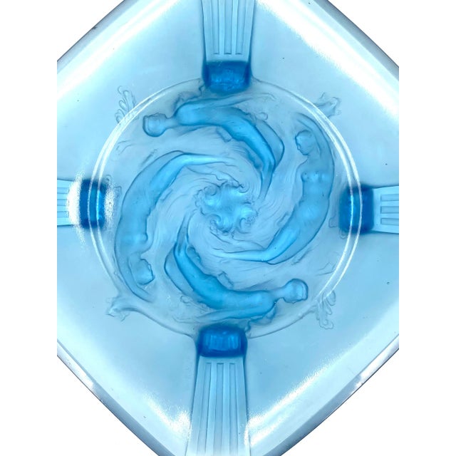 Sky Blue 1930s Verreries Des Hanots, 'Naiads' Molded Glass Tray, France For Sale - Image 8 of 12