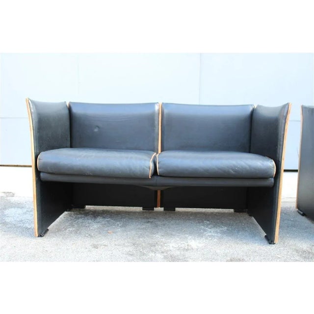 1970s Set of Black Leather Sofas by Mario Bellini for Cassina, 1970s For Sale - Image 5 of 18