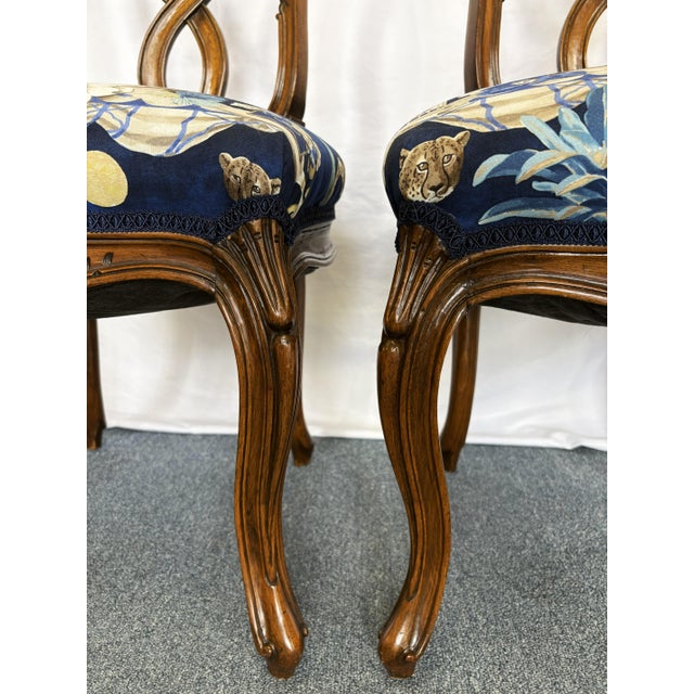 Vintage Pretzel Back Wood Chairs With New Statement Upholstery- A Pair For Sale - Image 10 of 18