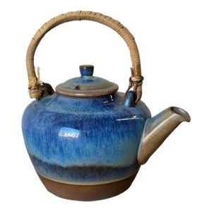 Michael Andersen Danish Ceramic Kettle Teapot, Mid-Century Blue Glaze, Bornholm Denmark 1960s