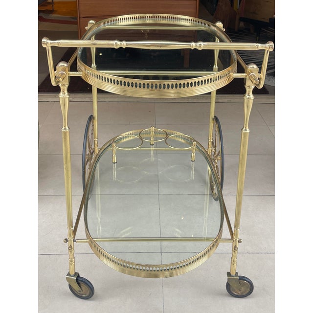 Mid 20th Century French Brass Bar Cart For Sale In San Francisco - Image 6 of 9