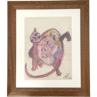 Expressive Cat, 1967, Watercolour on Paper, Framed For Sale
