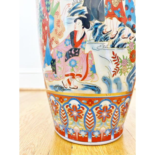 Pair of Mid 20th Century Porcelain Satsumi-Style Floor Vases For Sale - Image 11 of 12