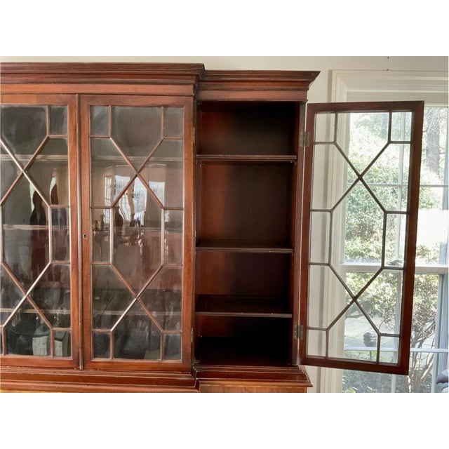 Mid 20th Century Vintage Mahogany Breakfront China Cabinet With Drop Down Secretary Desk For Sale - Image 10 of 13