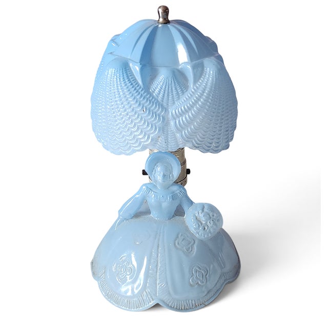 1940s Vintage Art-Deco Blue Glass l.e. Smith "Southern Belle" Boudoir Lamp 1940s #2 For Sale - Image 5 of 7