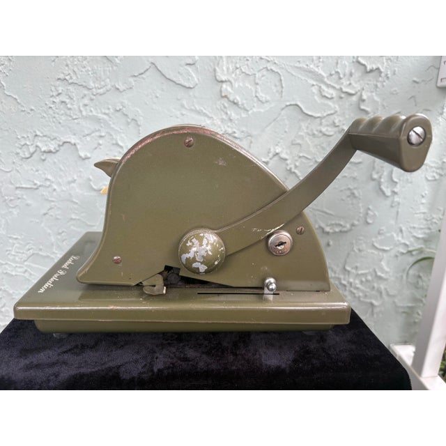 Avocado Vintage Paymaster Check Writer & Protector Machine, Industrial Olive Green Metal, Mid-Century Office Decor For Sale - Image 8 of 12