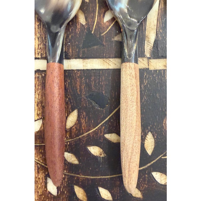 Hand Carved Teak Handle Horn Spoons Set of 4 For Sale - Image 9 of 11
