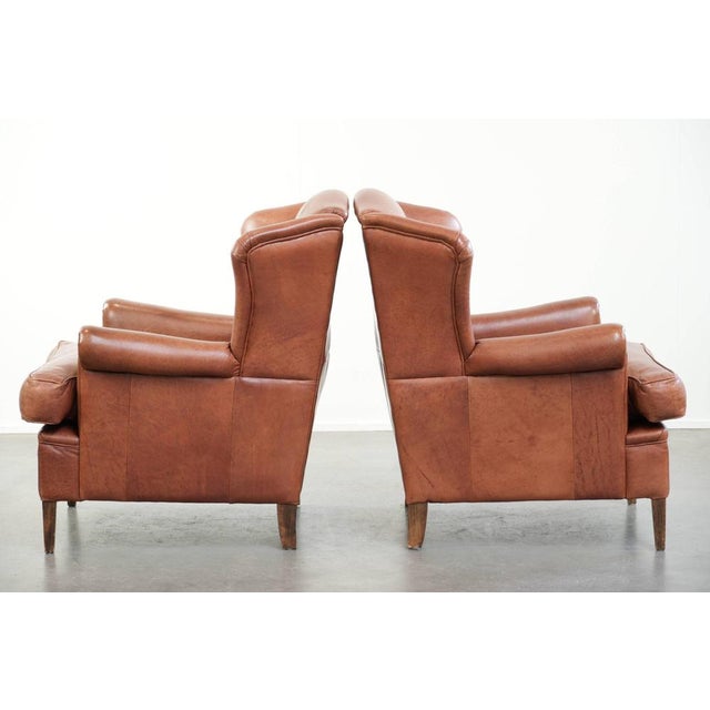 English-Style Cowhide Wing Armchairs, Set of 2 For Sale - Image 4 of 14