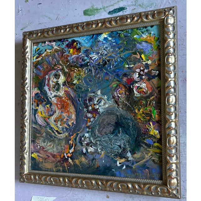 Cornflower Blue Abstract Oil Painting, Framed Art, by Van Ness For Sale - Image 8 of 11