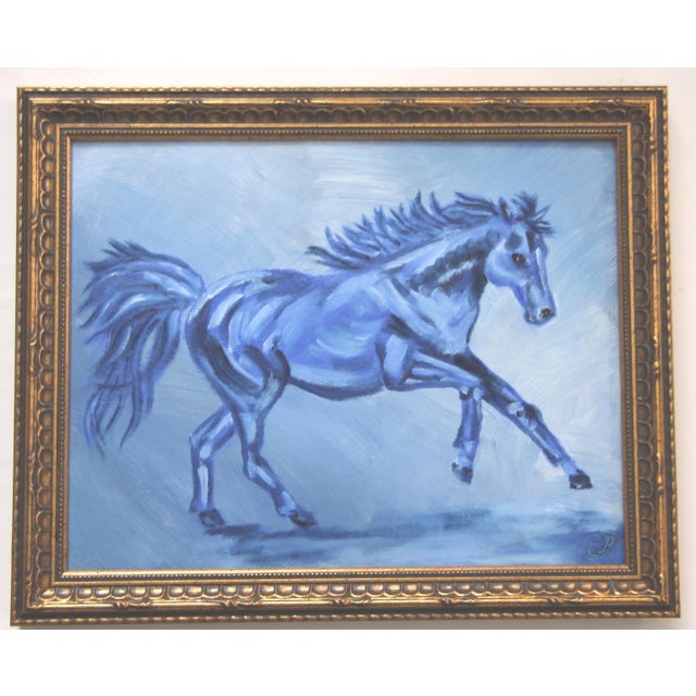 Blue Horse Impressionism English Traditional Expressionism Oiginal Oil Painting by Cleo Plowden For Sale - Image 6 of 6