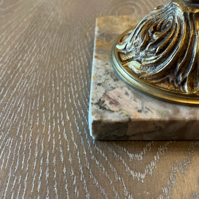 Vintage 1950’s Made in Spain Cherub Brass Candelabra With Marble Base Baroque Style For Sale - Image 9 of 12