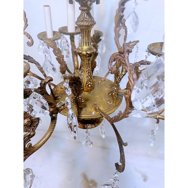 Brass 1920s Vintage Spanish Chandelier With Crystal Prisms For Sale - Image 8 of 15