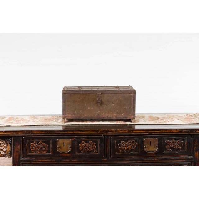 Mid 19th Century Indian 19th Century Box with Metal Sheathing and Bracketed Wooden Base For Sale - Image 5 of 12