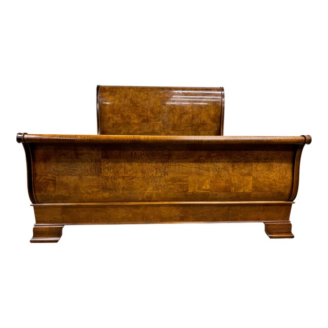 Vintage Henredon King Size Charles X Empire Style Burled Burl Sleigh Bed For Sale