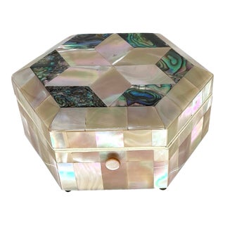 Antique English Mother of Pearl Hexagonal Trinket Box For Sale