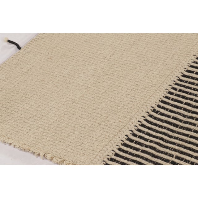 Contemporary Rug & Kilim’s Contemporary Kilim, Beige with Black Textural Stripes For Sale - Image 3 of 10