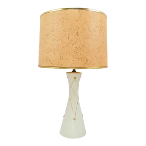 1950s Hand-Painted Ceramic Table Lamp With Faux Cork Shade