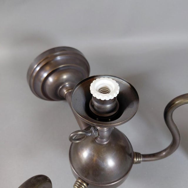 Art Nouveau Pair of Early 20th Century Art Nouveau Gas-Electric Wall Lights With Floral Motifs & Frosted Bell Shades For Sale - Image 3 of 8