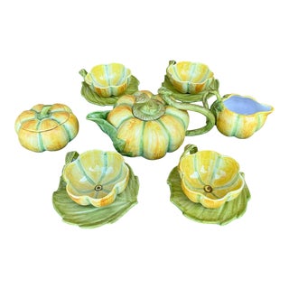 Hollywood Regency Italian Fall Pumpkin / Squash Ceramic Tea Set S / 11 For Sale