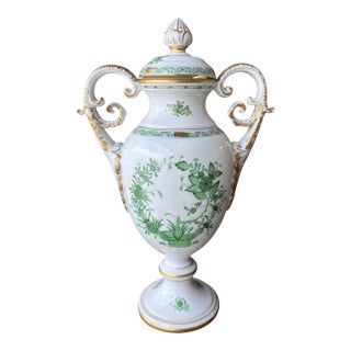Large Herend Hungarian Porcelain Chinese Bouquet Urn - 14.5” Green For Sale