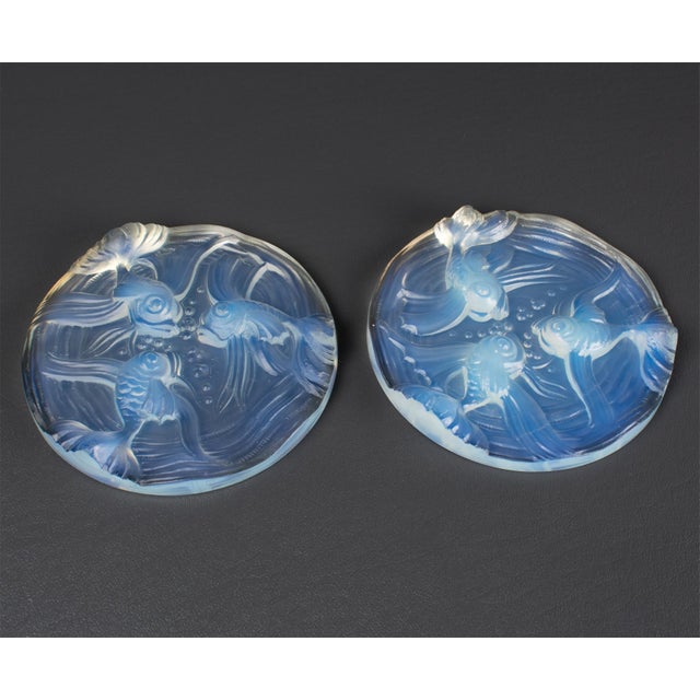 Verlys France Art Deco Opalescent Glass Wine Coasters with Fish Decor, 2 pieces For Sale - Image 11 of 16