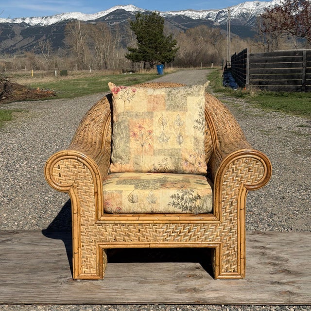 Contemporary Late 20th Century Ralph Lauren Attributed Wicker Rattan Lounge Chair For Sale - Image 3 of 11