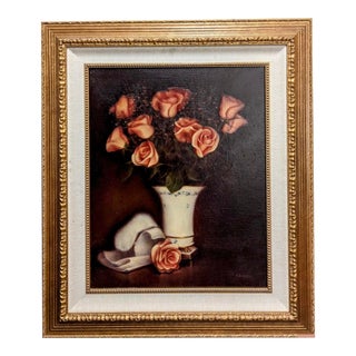 S. Budash Still Life, Roses in Vase, Oil on Canvas Signed, Framed For Sale