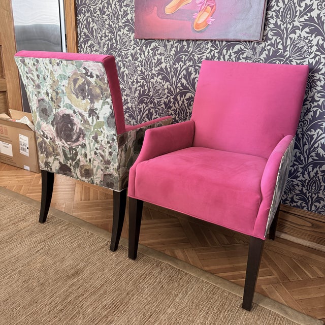 Pair Ethan Allen Clinton Arm Chairs Pretty in the front; floral on the back. Dinner party or cozy night in—however it’s...