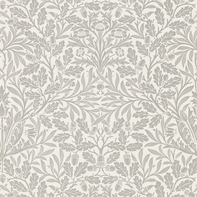 Morris & Co Pure Acorn Wallpaper in Ecru/Pewter For Sale