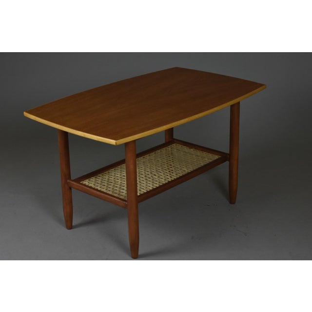 1960s Scandinavian Modern Coffee Table with Rattan Shelf, 1960s For Sale - Image 5 of 11
