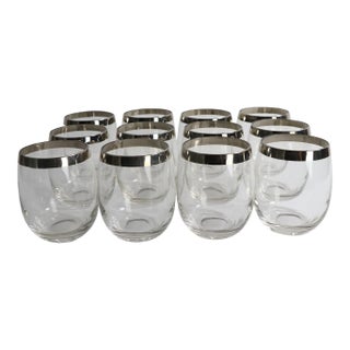 Set of 12 Roll Poly Silver Rim Dining Glasses Att. To Dorothy Thorpe For Sale