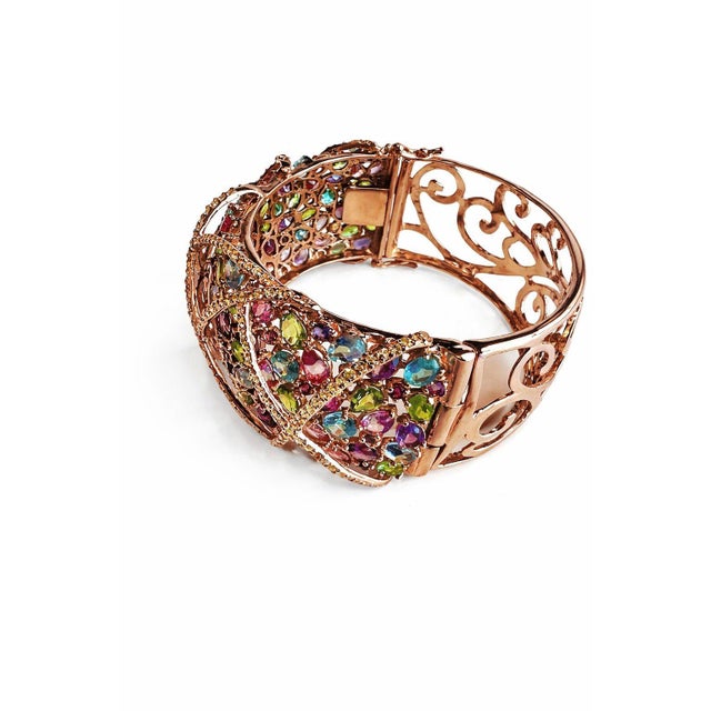 Gemstone Bochic Capri” Vintage Sapphire, Peridot & Amethyst Cuff - 18K Gold & Silver For Sale - Image 7 of 11